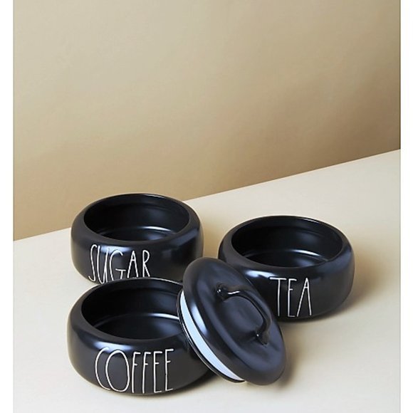 Rae Dunn Stackable Ceramic Canisters, 3 Separate Compartments + Lid, 9 1/5" Tall - Picture 2 of 2